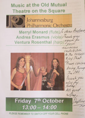 Recital programme of concert performed in Johannesburg