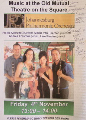 Recital programme of concert performed in Johannesburg